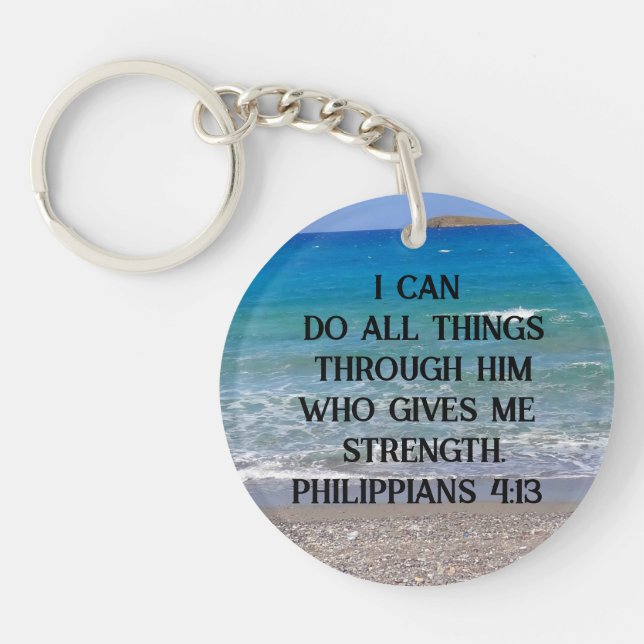 Philippians 4:13 Custom Bible Verse On A Beach Keychain (Front)