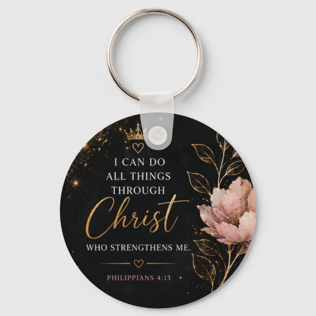 Philippians 4:13 Floral Christian Keychain (Front)