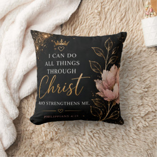 Philippians 4:13 Floral Throw Pillow