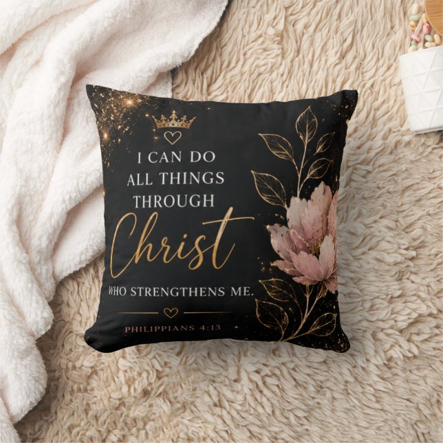 Philippians 4:13 Floral Throw Pillow (Blanket)
