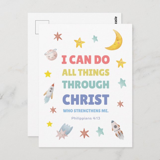 Philippians 4:13 I can do all things Nursery Decor Postcard (Front/Back)