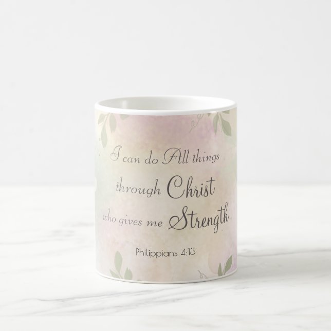 Philippians 4:13 I Can Do All Things Pink Floral Coffee Mug (Center)