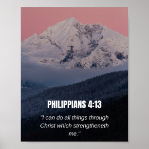 Philippians 4:13 KJV Bible Verse Mountain & Forest Poster