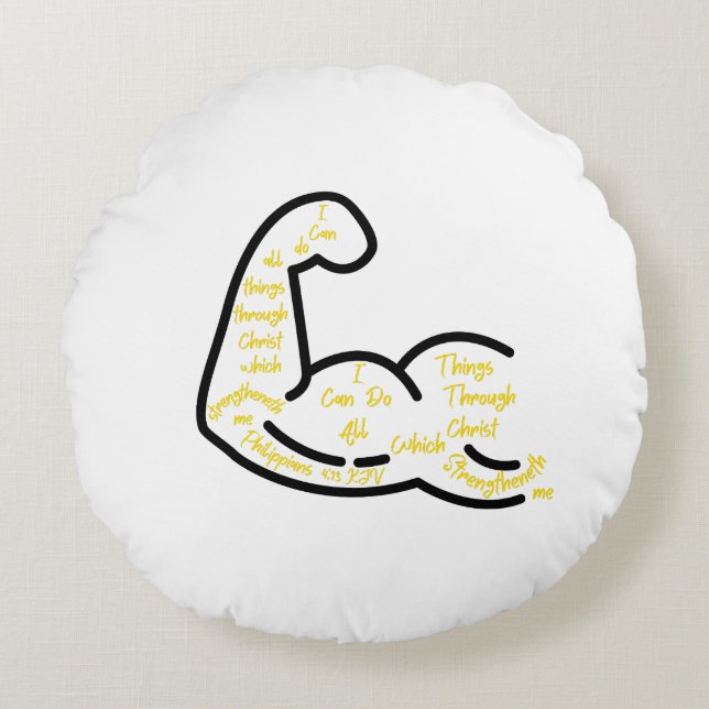 Philippians 4:13 KJV Bible Verse Round Pillow (Front)