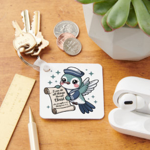 Philippians 4:13 Navy Sailor Hummingbird Keychain