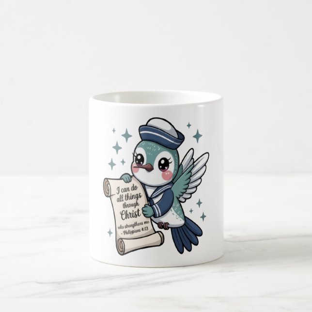Philippians 4:13 Navy Sailor Hummingbird Mug (Center)