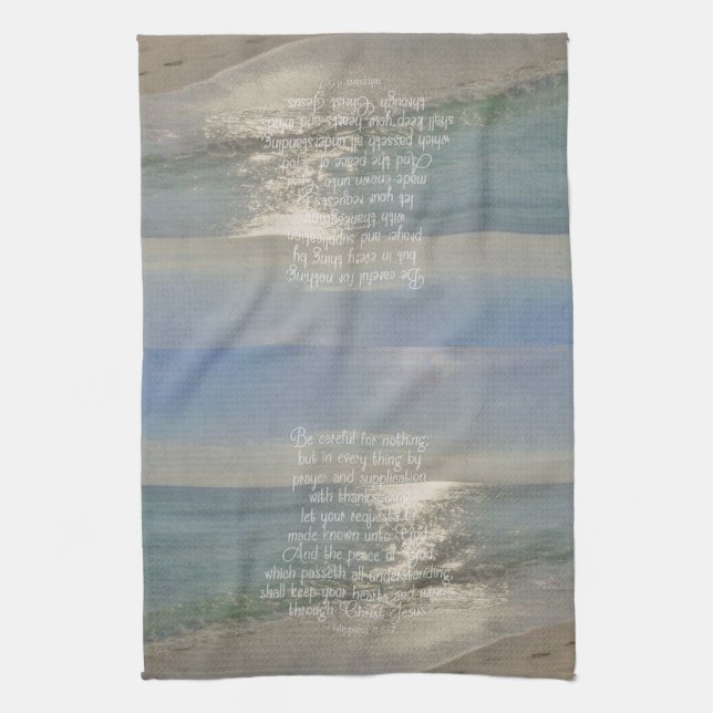 Philippians 4:13 Peace Bible Verse Beach Christian Kitchen Towel (Vertical)