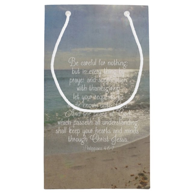 Philippians 4:13 Peace Bible Verse Beach Christian Small Gift Bag (Back)