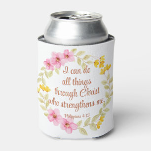 Philippians 4:13 Pink and Yellow Floral Scripture Can Cooler