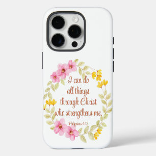 Philippians 4:13 Pink and Yellow Floral Scripture iPhone 16 Pro Case