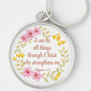 Philippians 4:13 Pink and Yellow Floral Scripture Keychain