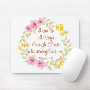 Philippians 4:13 Pink and Yellow Floral Scripture Mouse Pad