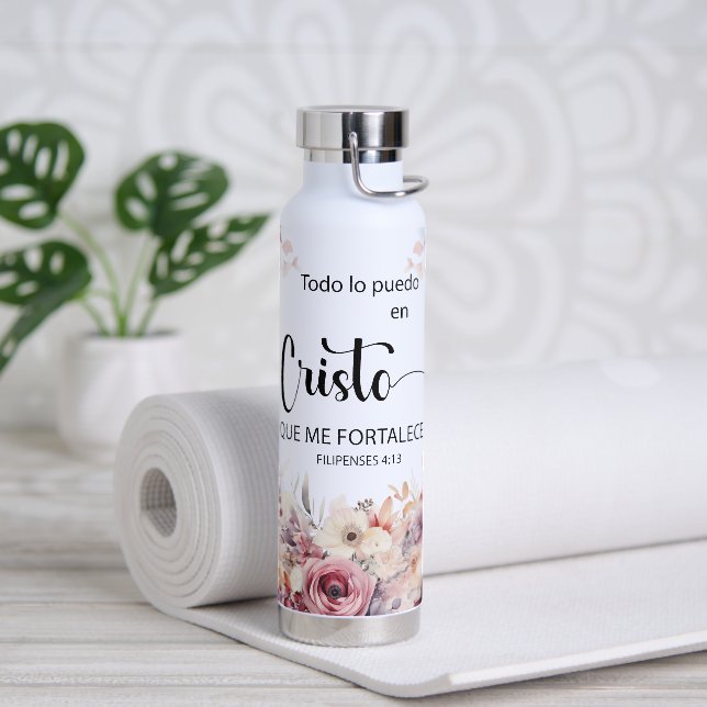 Philippians 4:13 Spanish Water Bottle (Yoga)