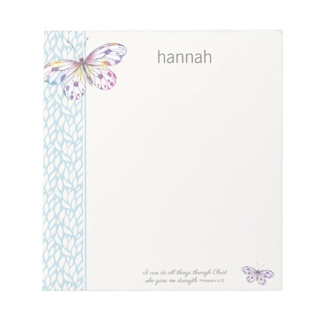 Philippians 4:13 Watercolor Butterfly Notepad (Front)