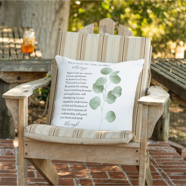 Philippians 4:4-7 Bible Verses Eucalyptus Leaves Outdoor Pillow (Chair)
