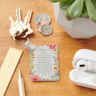 Philippians 4:6–7 Bible Verse Floral Watercolor Keychain