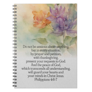 Philippians 4:6-7 Bible Verse Watercolor Floral Notebook
