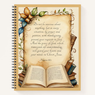 Philippians 4:6-7 Christian Bible Verse Art Notebook
