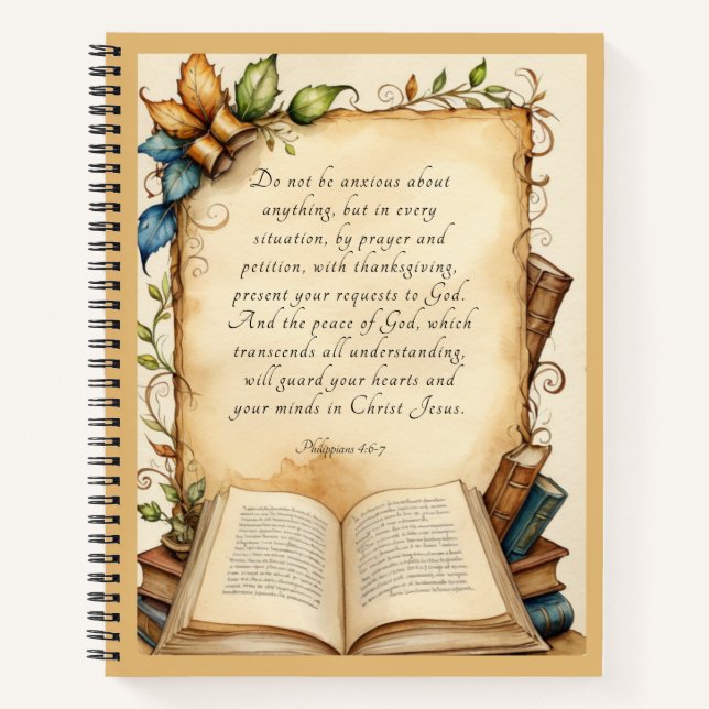 Philippians 4:6-7 Christian Bible Verse Art Notebook (Front)