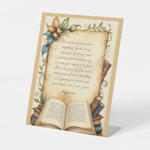 Philippians 4:6-7 Christian Bible Verse Art Pedestal Sign