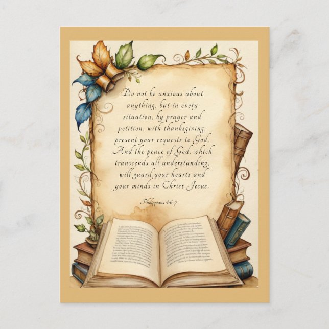 Philippians 4:6-7 Christian Bible Verse Art Postcard (Front)
