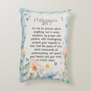 Philippians 4:6-7 Christian Bible Verse Watercolor Accent Pillow