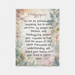 Philippians 4:6-7 Christian Bible Verse Watercolor Fleece Blanket