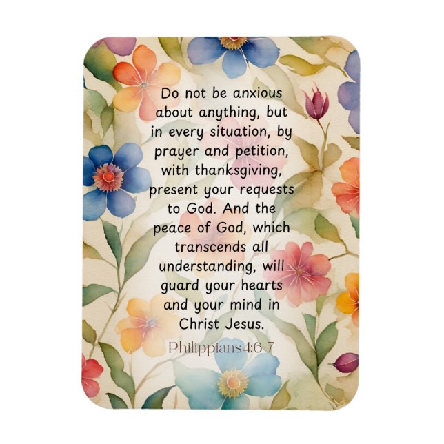 Philippians 4:6-7 Christian Bible Verse Watercolor Magnet (Vertical)