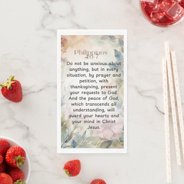 Philippians 4:6-7 Christian Bible Verse Watercolor Napkin (Insitu)