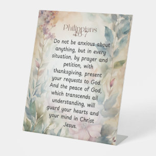 Philippians 4:6-7 Christian Bible Verse Watercolor Pedestal Sign