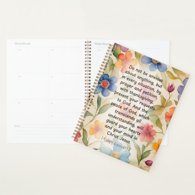 Philippians 4:6-7 Christian Bible Verse Watercolor Planner (Display)