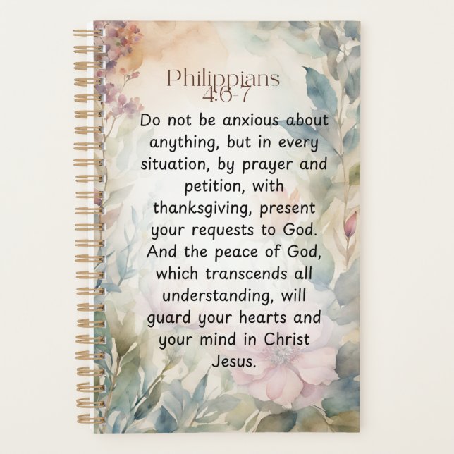 Philippians 4:6-7 Christian Bible Verse Watercolor Planner (Front)