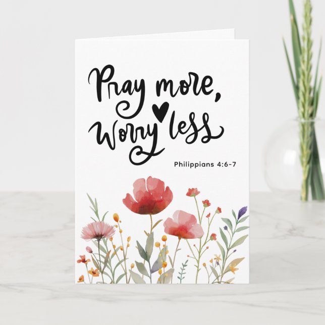 Philippians 4:6-7 Pray More Worry Less Bible Verse Card (Front)