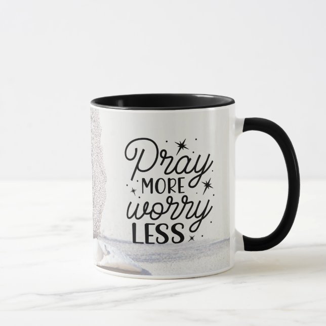 Philippians 4:6-7 Pray More Worry Less Sandy Beach Mug (Right)