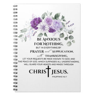 Philippians 4:6-7 Scripture Purple Flowers Notebook
