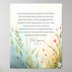 Philippians 4:6-7 Wildflower Bible Verse Christian Poster