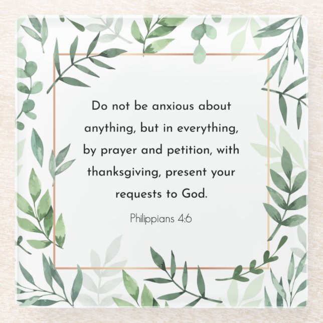 Philippians 4:6, Bible Verse, Christianity Glass Coaster (Front)