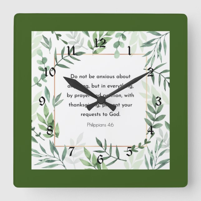 Philippians 4:6, Bible Verse, Square Wall Clock (Front)