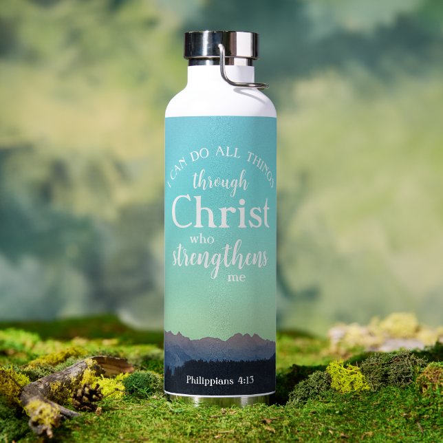 Philippians 4:7 | Personalized Modern Mountain Water Bottle (Outdoor (Rotated))
