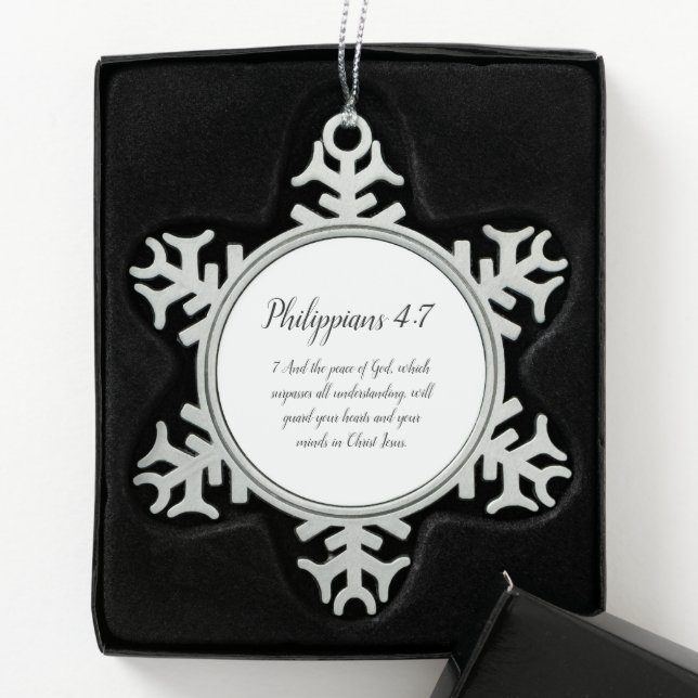 Philippians 4:7 snowflake pewter christmas ornament (Box)