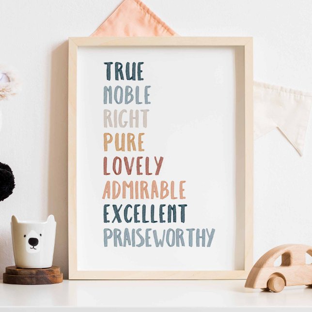 Philippians 4:8 boho couleur pépinière affiche (Créateur téléchargé)