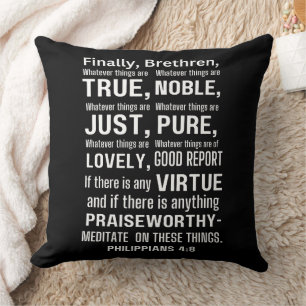 Philippians 4:8 Noble White Text Bible Verse Throw Pillow