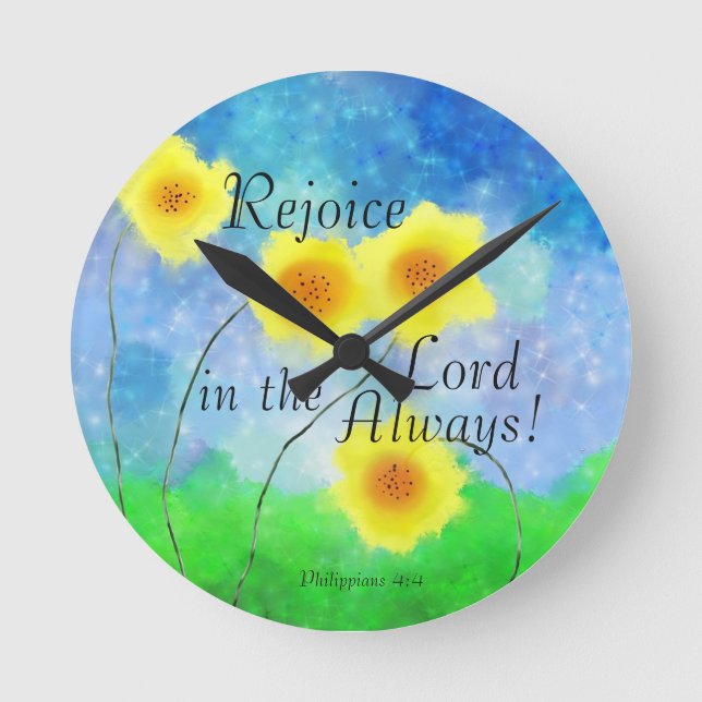 Philippians Scripture, Rejoice in the Lord Always Round Clock (Front)