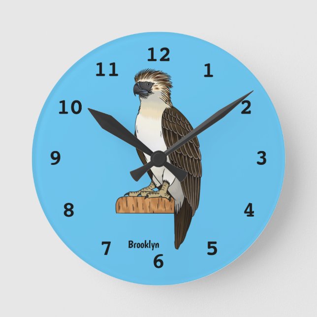 Philippine eagle bird cartoon illustration  round clock (Front)