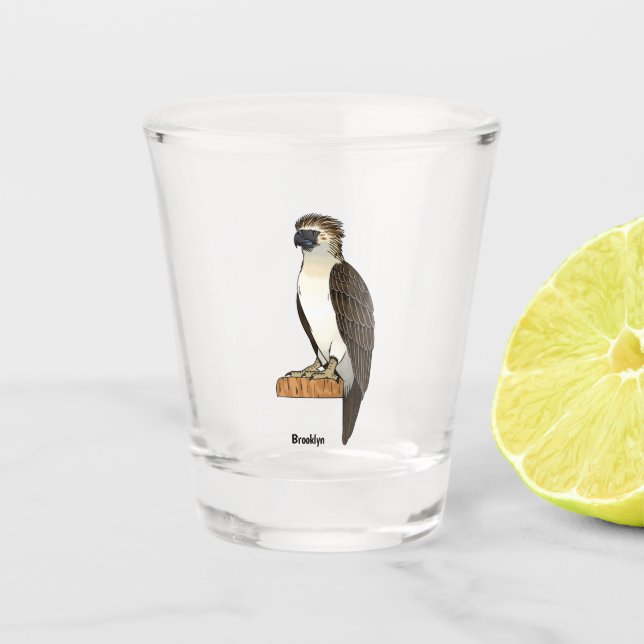 Philippine eagle bird cartoon illustration  shot glass (Front)