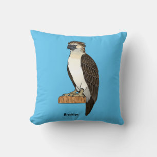 Philippine eagle bird cartoon illustration throw pillow