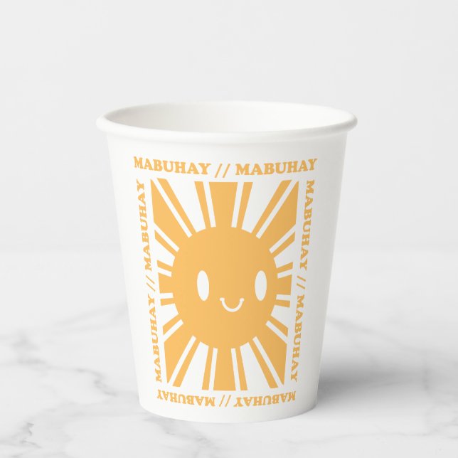 Philippine Filipino Sun Smile Mabuhay Tagalog  Paper Cups (Front)