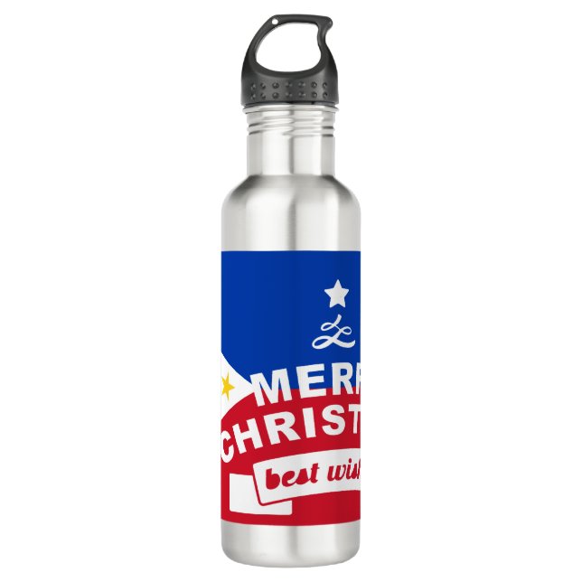 Philippine Flag Christmas: Merry Christmas & Best  710 Ml Water Bottle (Front)