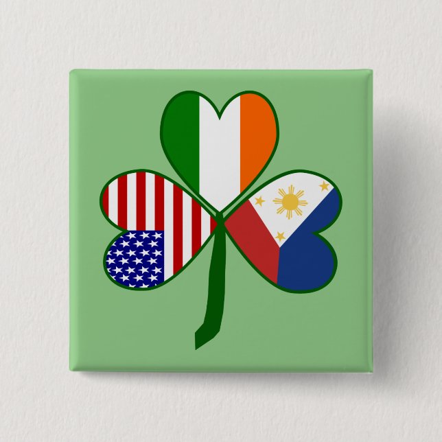 Philippine Flag Shamrock 2 Inch Square Button (Front)