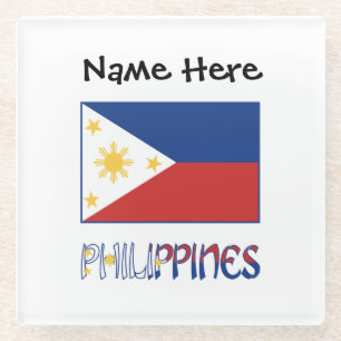 Philippines and Filipino Flag Personalized  Glass Coaster